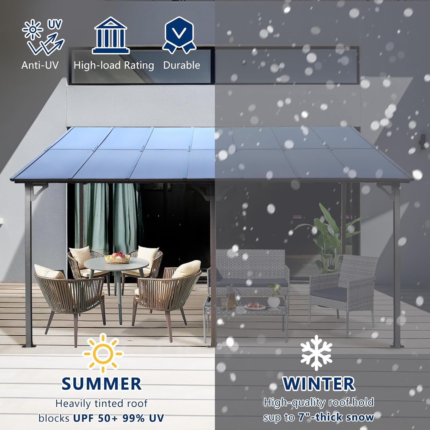 10 x 14 ft. Wall-Mounted Lean-To Gazebo with Polycarbonate Roof, Grey thumbnail 5