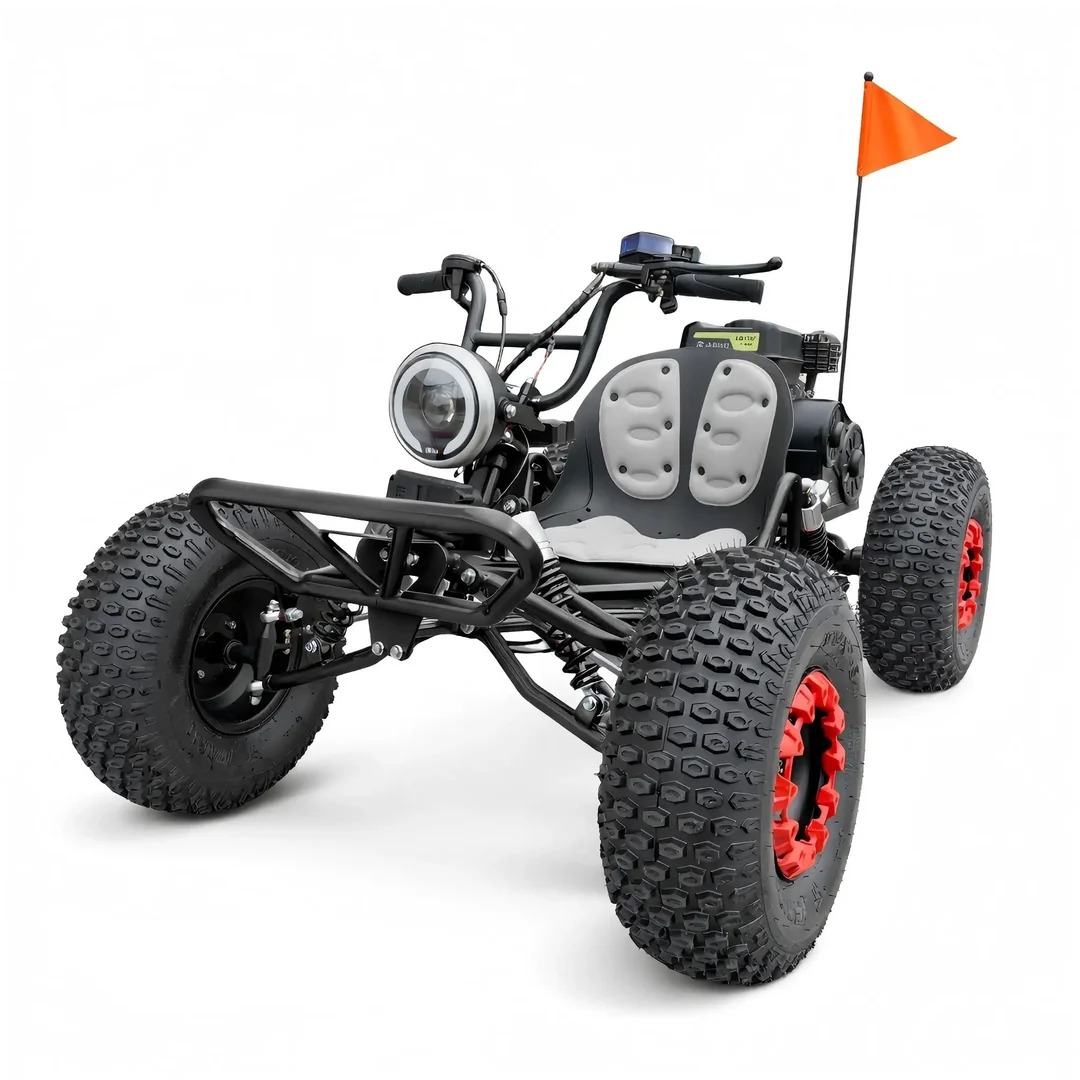 212cc 4 Stroke Off Road Go Kart With CVT Automatic Transmission Hydraulic Disc Brakes Electric Start And Pull Start Neutral Forward Reverse 8 Inch All Terrain Tires LED Headlight Black Beast - Image 1