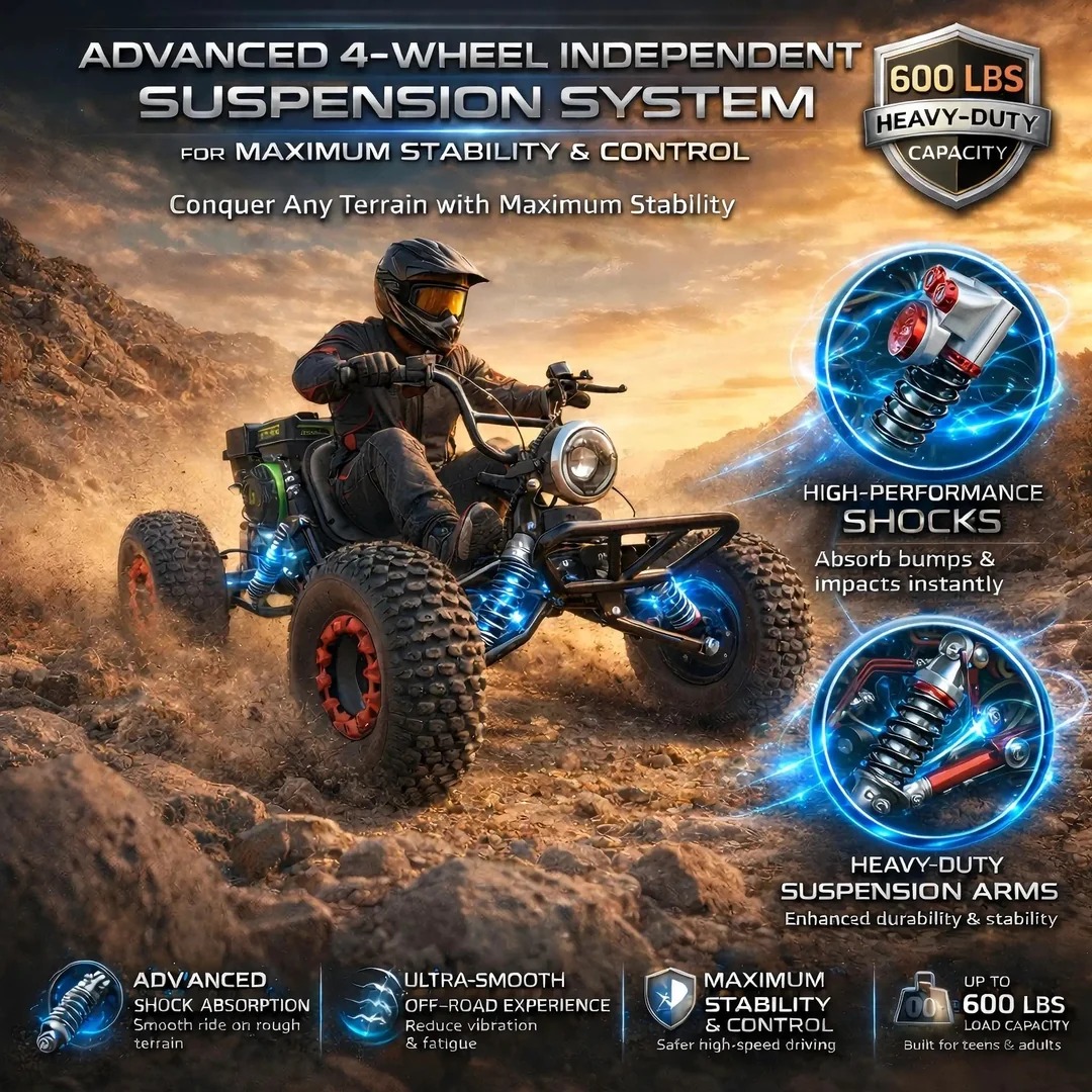 212cc 4 Stroke Off Road Go Kart With CVT Automatic Transmission Hydraulic Disc Brakes Electric Start And Pull Start Neutral Forward Reverse 8 Inch All Terrain Tires LED Headlight Black Beast thumbnail 4