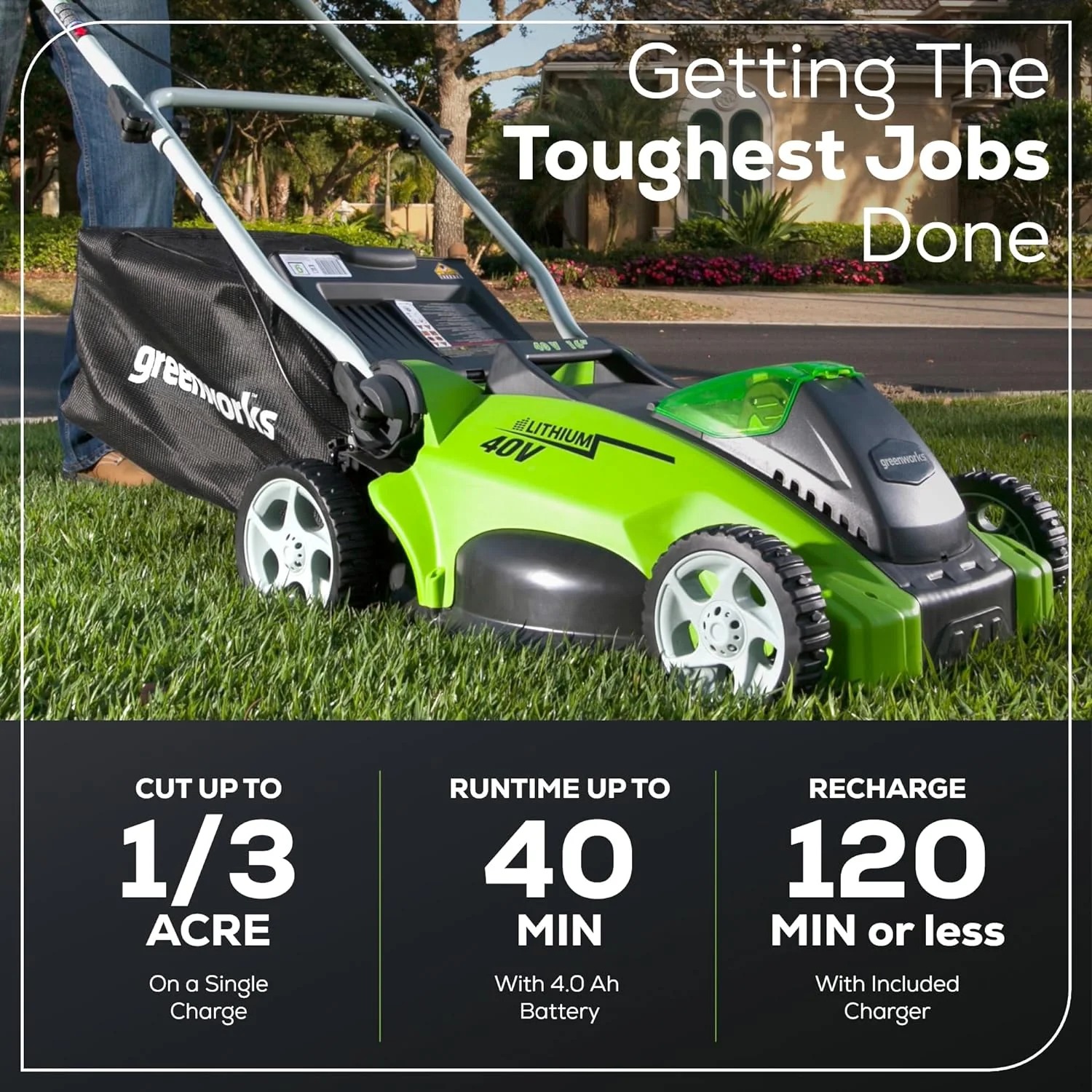 40V 16" Cordless Battery Push Lawn Mower w/ 4.0Ah Battery & Charger, LM1604 thumbnail 4