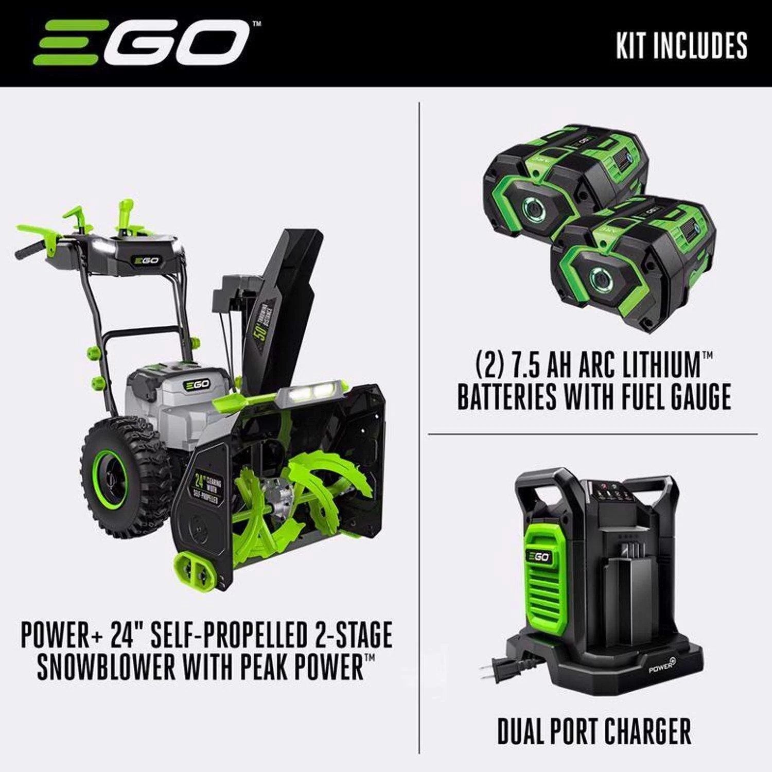 EGO Power+ SNT2405 24-Inch Two-Stage 56V Battery Snow Blower Kit with Two 7.5Ah Batteries and Charger thumbnail 9