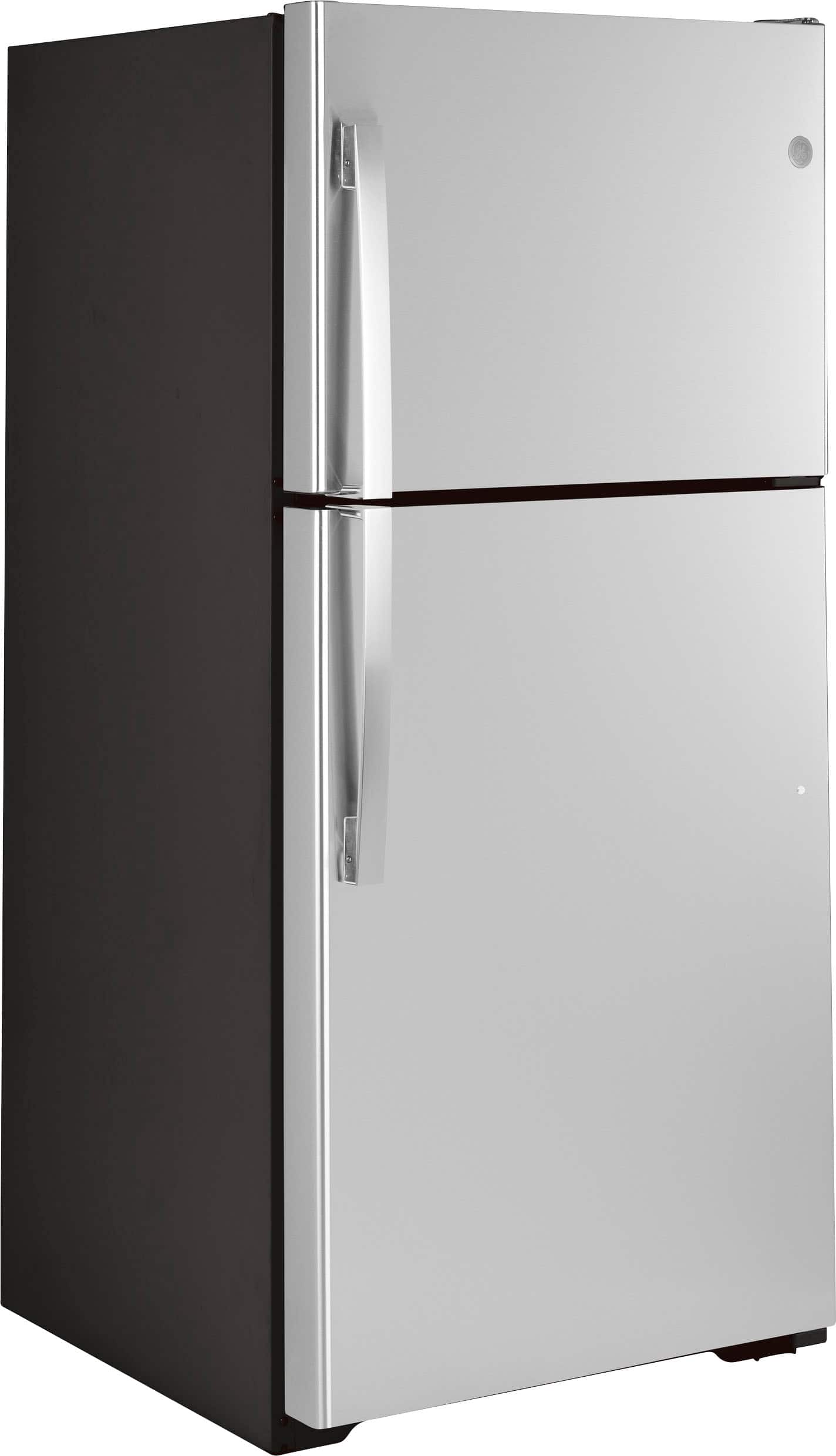 GE 21.9 Cu. Ft. Garage-Ready Top-Freezer Refrigerator, Stainless Steel thumbnail 3