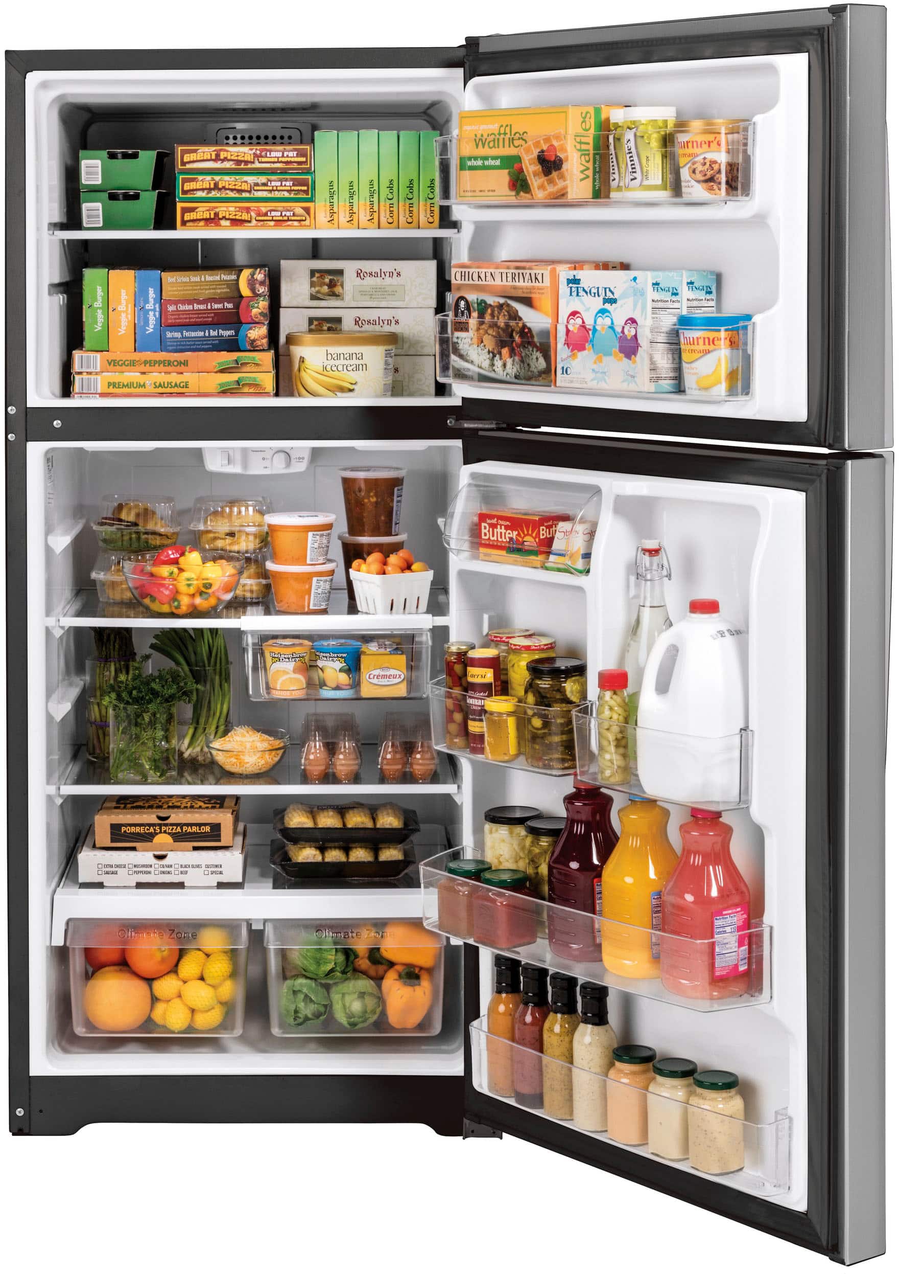 GE 21.9 Cu. Ft. Garage-Ready Top-Freezer Refrigerator, Stainless Steel thumbnail 4