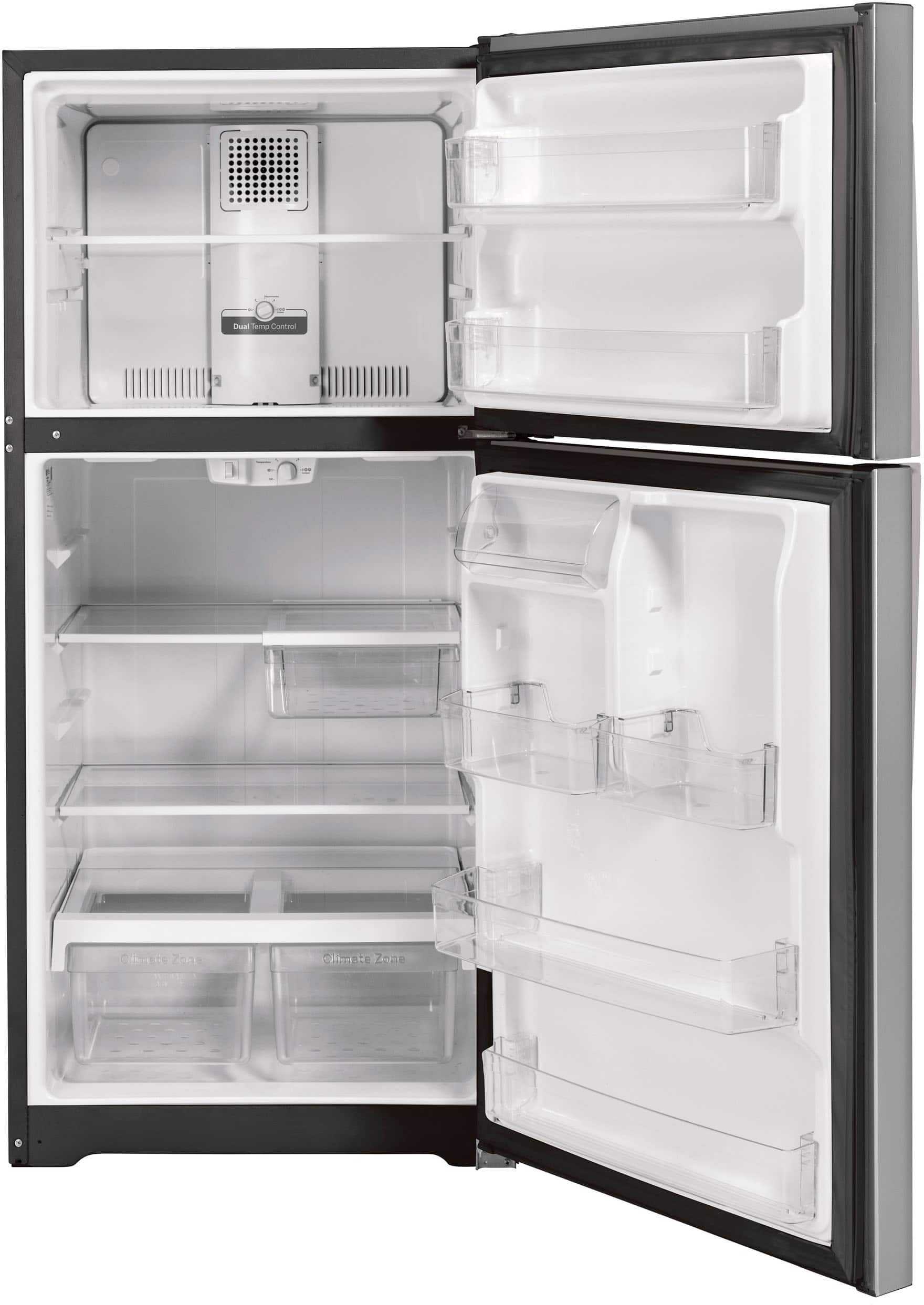 GE 21.9 Cu. Ft. Garage-Ready Top-Freezer Refrigerator, Stainless Steel thumbnail 5