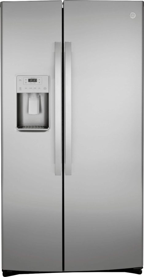 GE 25.3 Cu. Ft. Side-by-Side Refrigerator with External Ice & Water, Stainless Steel - Image 1