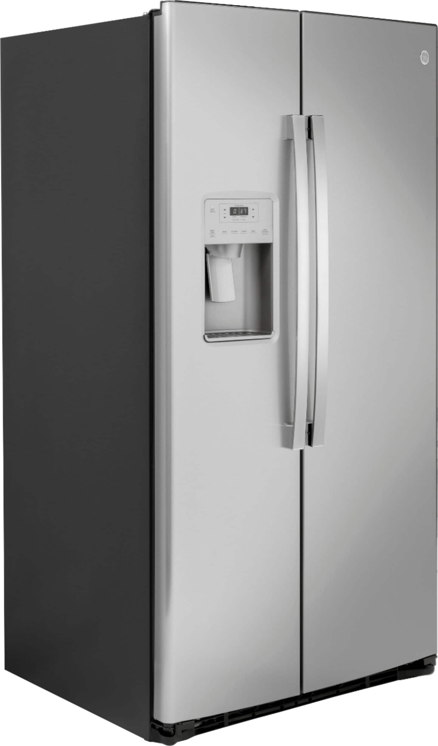 GE 25.3 Cu. Ft. Side-by-Side Refrigerator with External Ice & Water, Stainless Steel thumbnail 3