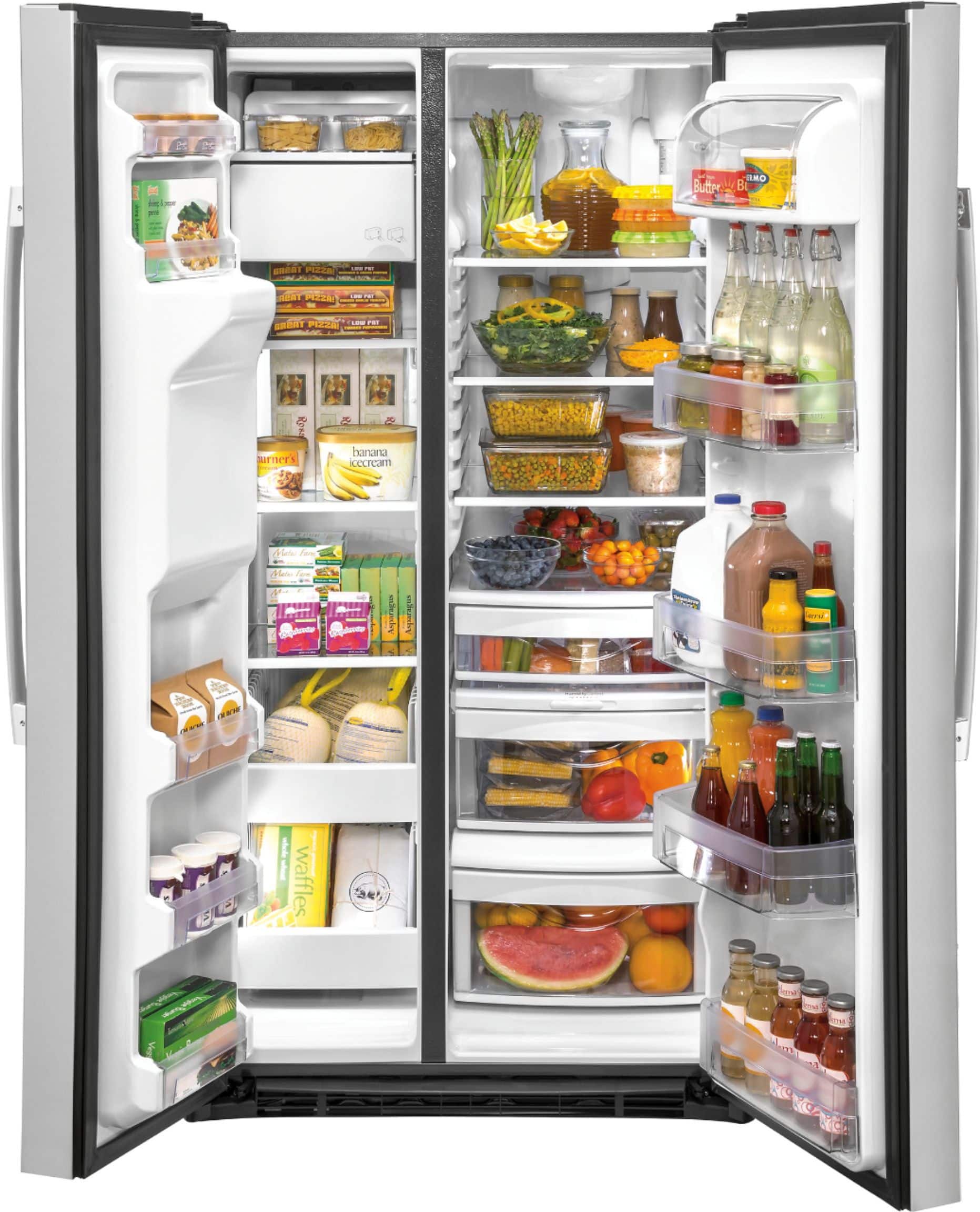 GE 25.3 Cu. Ft. Side-by-Side Refrigerator with External Ice & Water, Stainless Steel thumbnail 4