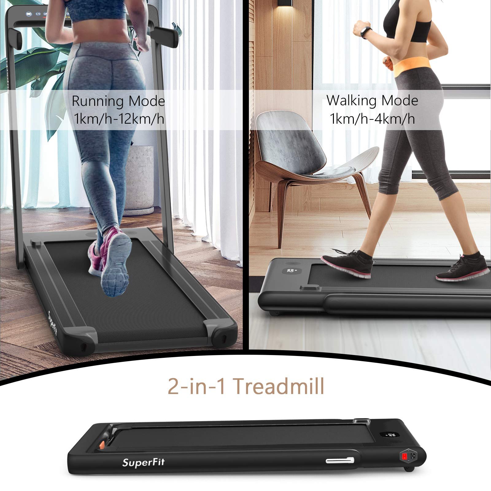 Goplus SuperFit 2-in-1 Folding Under-Desk Treadmill, 2.25 HP thumbnail 3