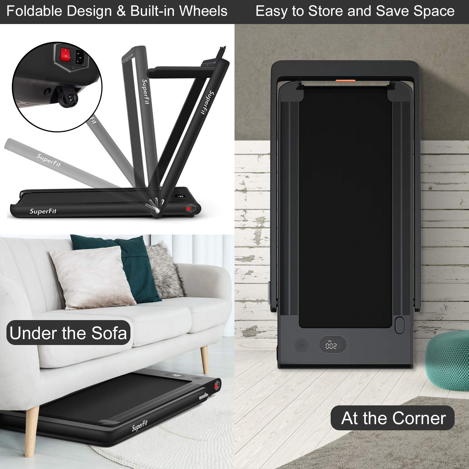 Goplus SuperFit 2-in-1 Folding Under-Desk Treadmill, 2.25 HP thumbnail 5