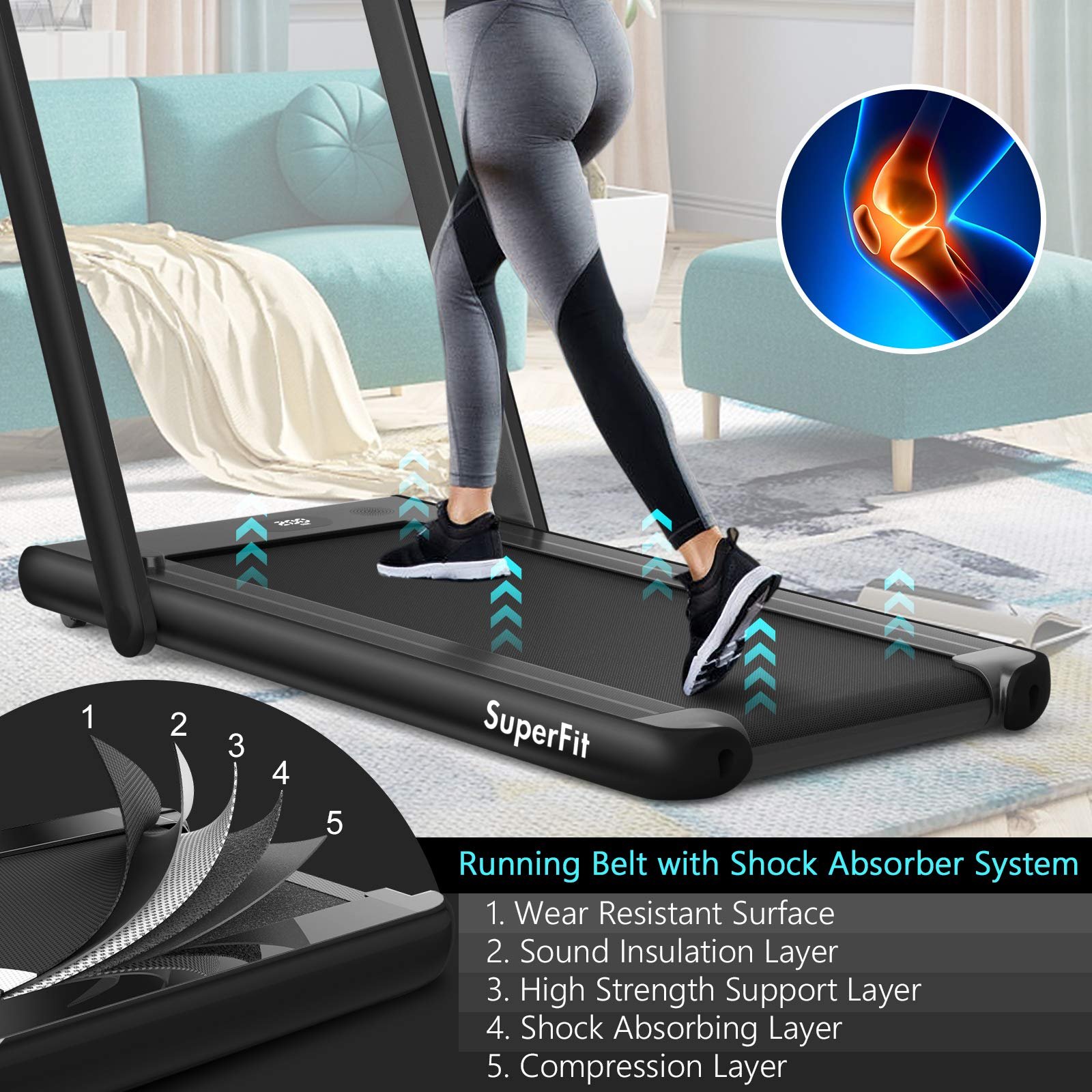 Goplus SuperFit 2-in-1 Folding Under-Desk Treadmill, 2.25 HP thumbnail 6