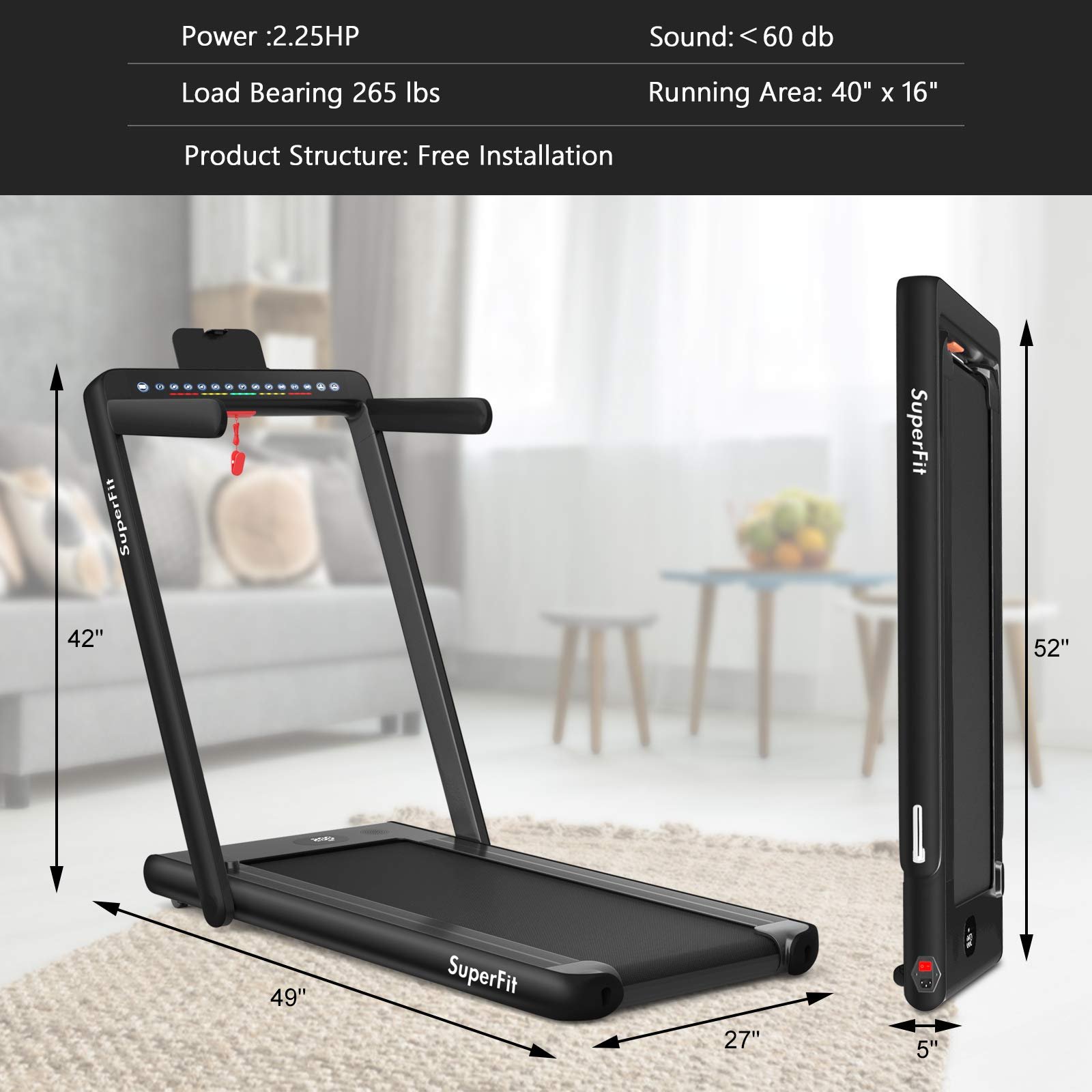 Goplus SuperFit 2-in-1 Folding Under-Desk Treadmill, 2.25 HP thumbnail 8