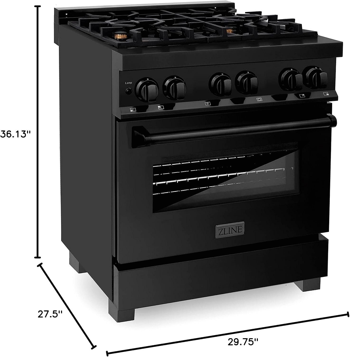 ZLINE Legacy 30 in. Dual-Fuel Range with Brass Burners, Black Stainless Steel (RAB-BR-30) thumbnail 7