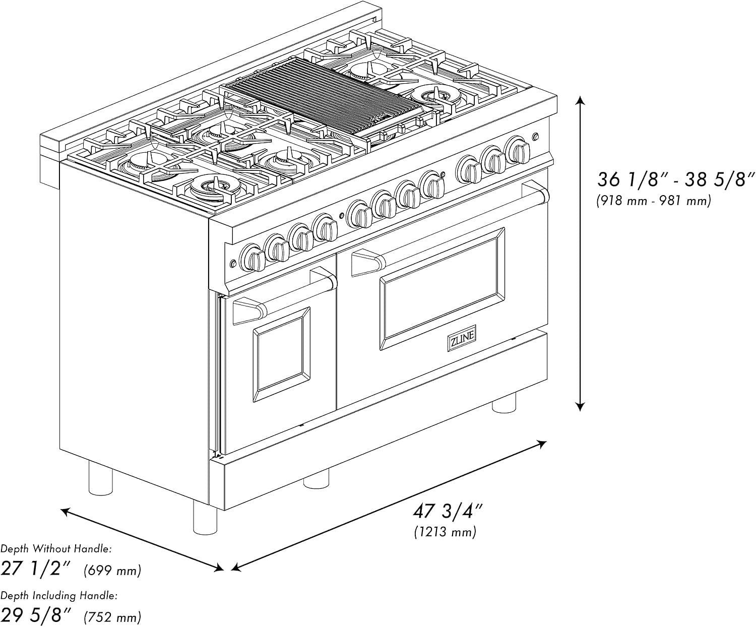 ZLINE Legacy 48 in. Dual-Fuel Range with 7-Burner Gas Cooktop and Electric Double Oven (RA48) thumbnail 3